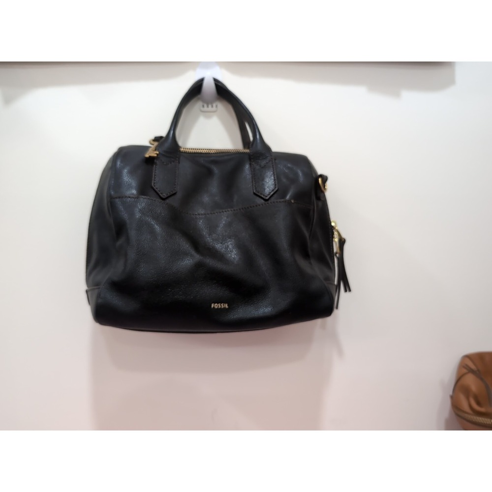 Vintage FOSSIL Black Pebbled Leather Handbag Satchel‎ Y2K
